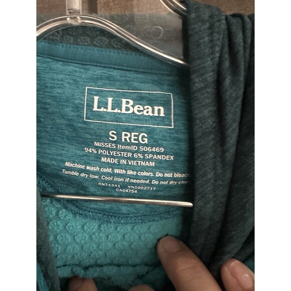 LL Bean Hoodie Misses Small Green & Teal Pullover Thumb Holes Waffle Hiking - Picture 3 of 4
